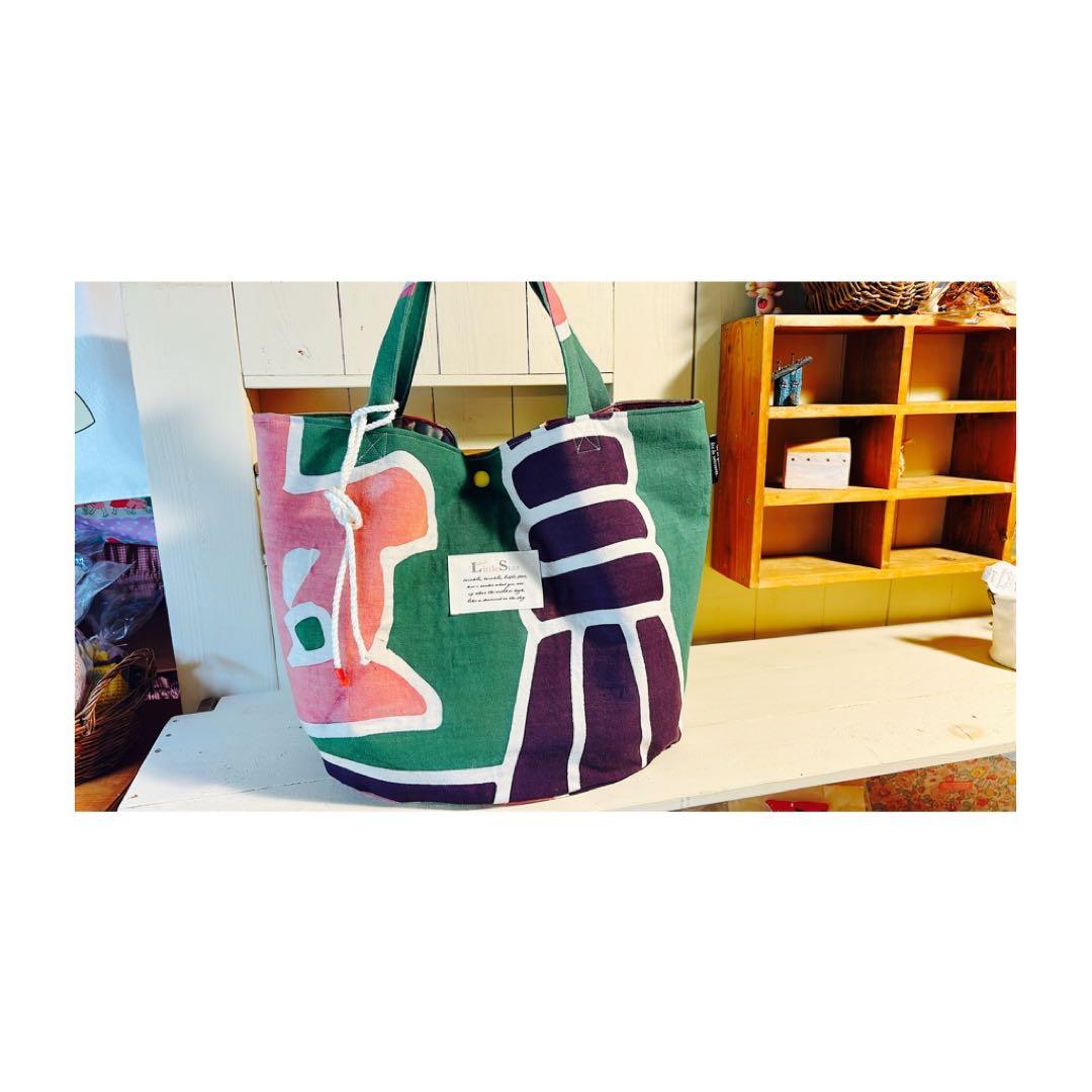 大漁旗/大きなトートバッグ/マチ付き/グリーン系/ハンドメイド/手づくり
