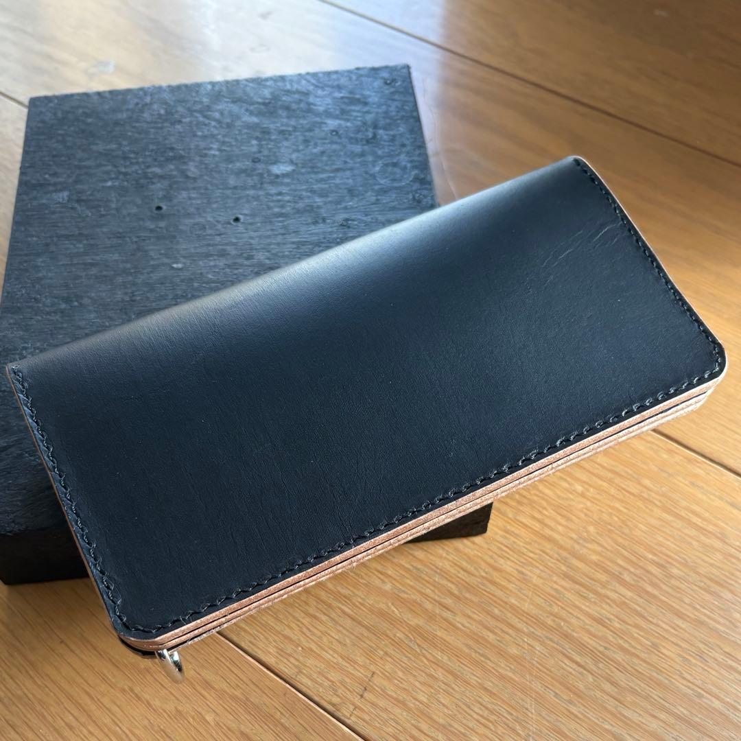 昭南茶芯ブラック　ロングトラッカーウォレット　シルバー　小判カン付