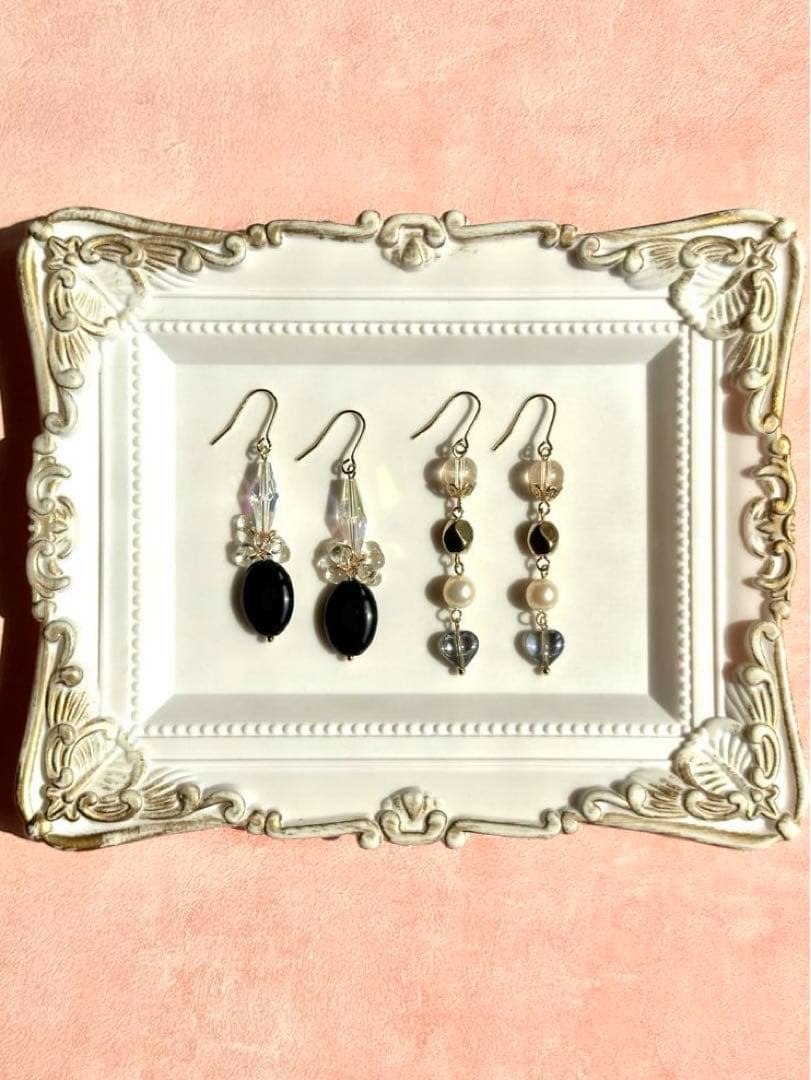 【765】ハート ガラス チェコビーズ ピアス イヤリング パール ハンドメイド